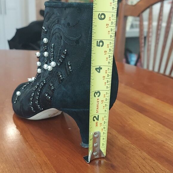 Sam Edelman Kami Black Mesh/Suede Kitten Heel Bootie Pearl Stud Embellished Sz 7 - Picture 16 of 16